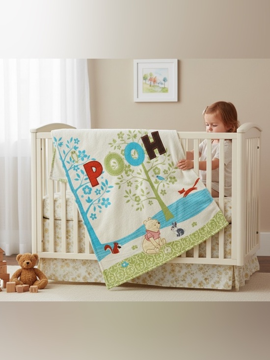 Disney Other - Disney Baby‎ Winnie the Pooh Fleece Crib Blanket Woodland Theme Quilted Cozy